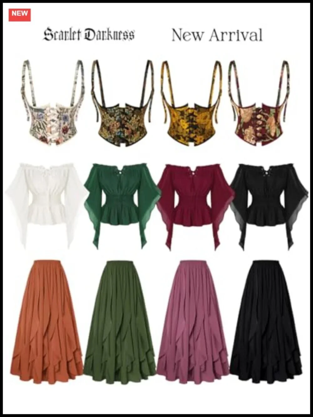 Women's Ruffle Maxi Skirt Renaissance Boho Long Flowy Elastic Waist